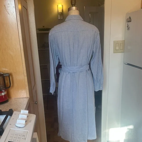 H&M Light Blue Pinstripe Midi Shirt Dress - Picture 6 of 8